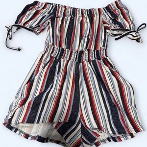 Stylish Off-Shoulder Striped Kids Romper Size: M